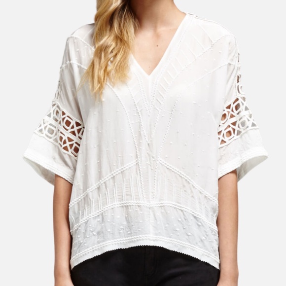 IRO Brynn Top Ecru White 38 M/L Bohemian Cutout Slouchy Embroidered Top - Picture 1 of 8